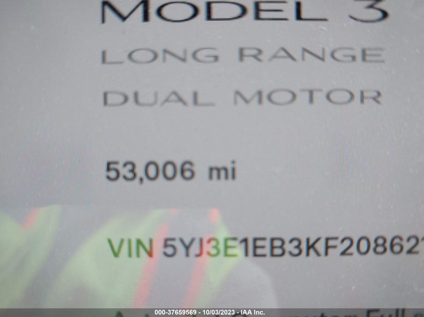 VIN 5YJ3E1EB3KF208621 2019 TESLA MODEL 3 LONG RANGE/PERFORMANCE