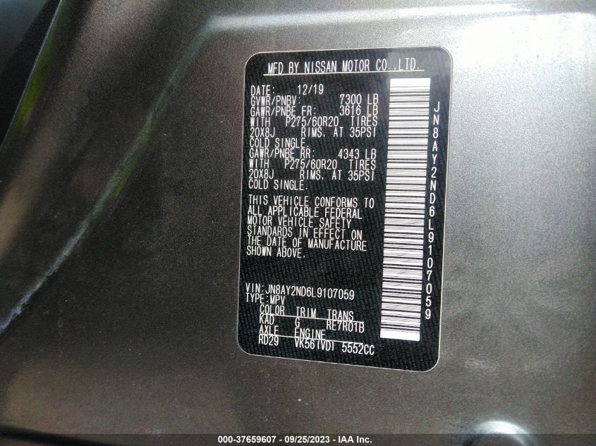 2020 NISSAN ARMADA SL - JN8AY2ND6L9107059