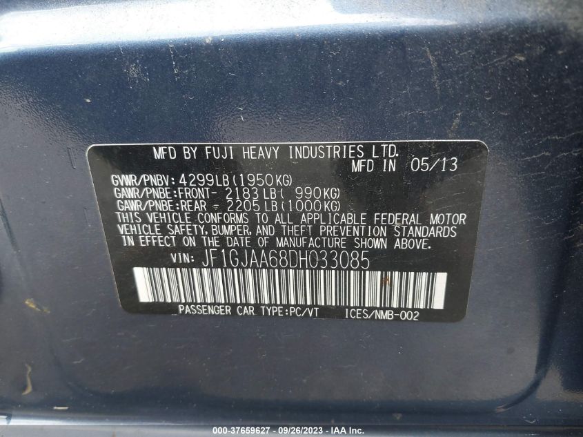 2013 SUBARU IMPREZA SEDAN JF1GJAA68DH033085