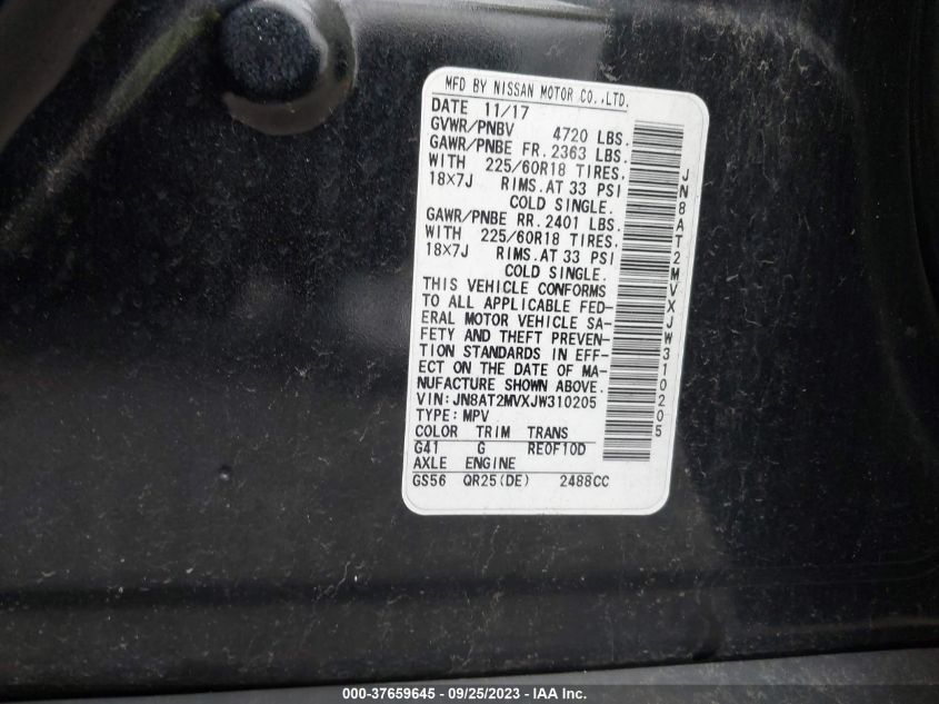 2018 NISSAN ROGUE SL - JN8AT2MVXJW310205