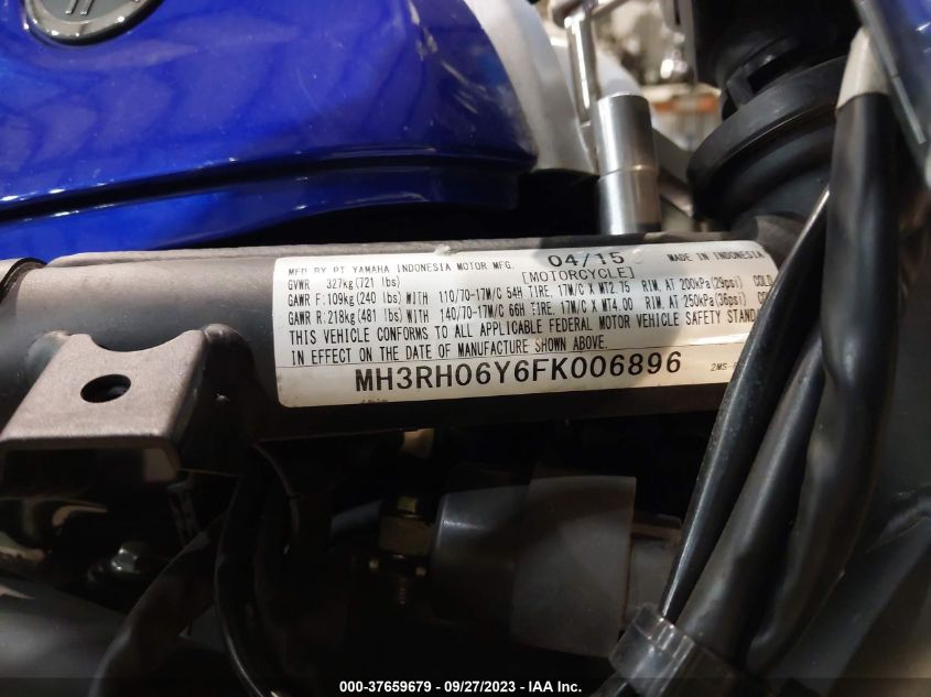2015 YAMAHA YZFR3 MH3RH06Y6FK006896