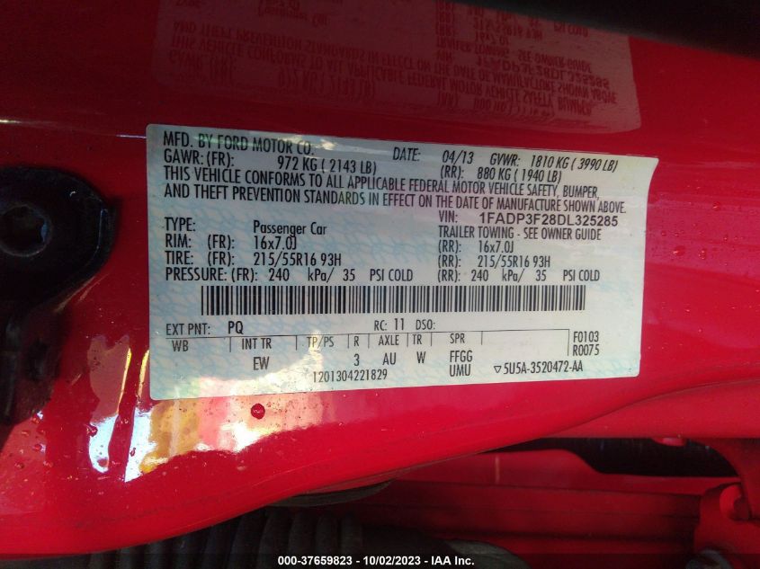 2013 FORD FOCUS SE - 1FADP3F28DL325285