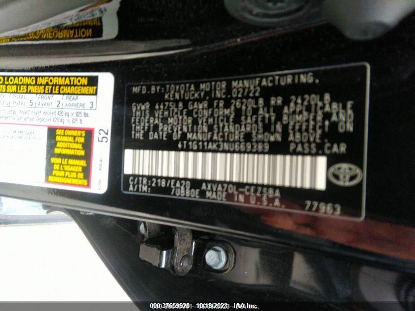 2022 TOYOTA CAMRY SE - 4T1G11AK3NU669389