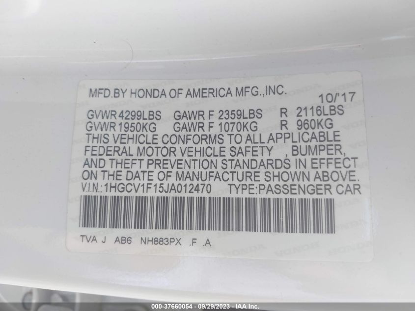 2018 HONDA ACCORD LX - 1HGCV1F15JA012470