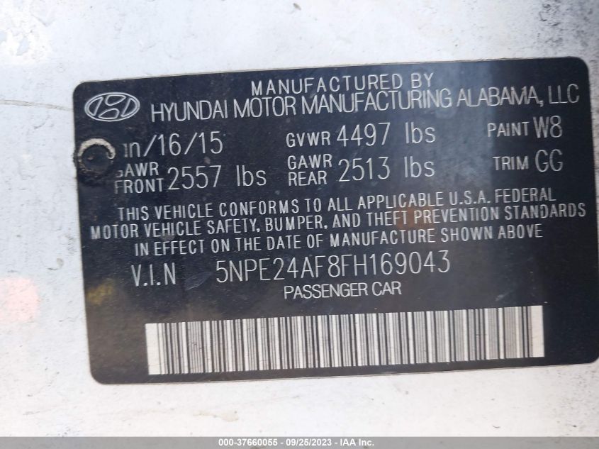 2015 HYUNDAI SONATA 2.4L SE - 5NPE24AF8FH169043