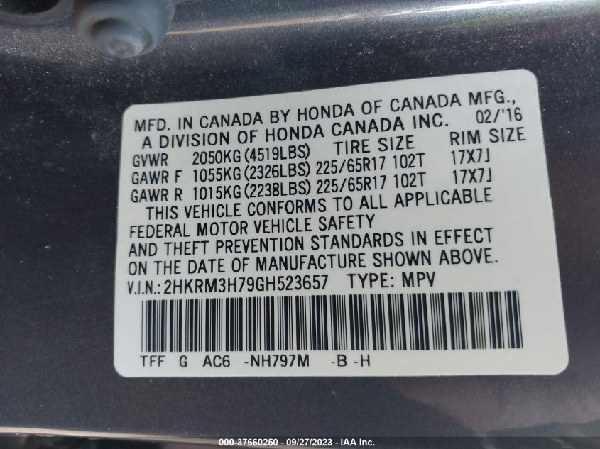 2016 HONDA CR-V EX-L - 2HKRM3H79GH523657