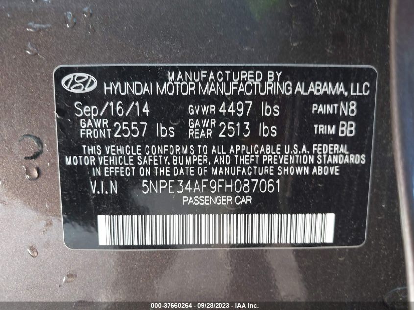 2015 HYUNDAI SONATA 2.4L SPORT - 5NPE34AF9FH087061