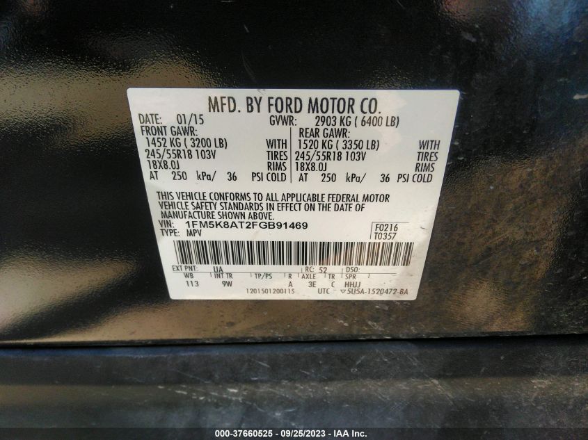 2015 FORD UTILITY POLICE 1FM5K8AT2FGB91469