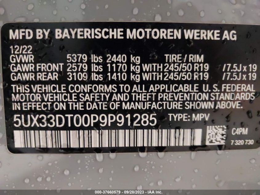 5UX33DT00P9P91285 BMW X4 XDRIVE30I 9