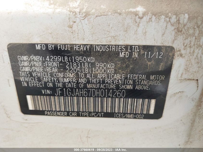 2013 SUBARU IMPREZA SEDAN LIMITED - JF1GJAH67DH014260