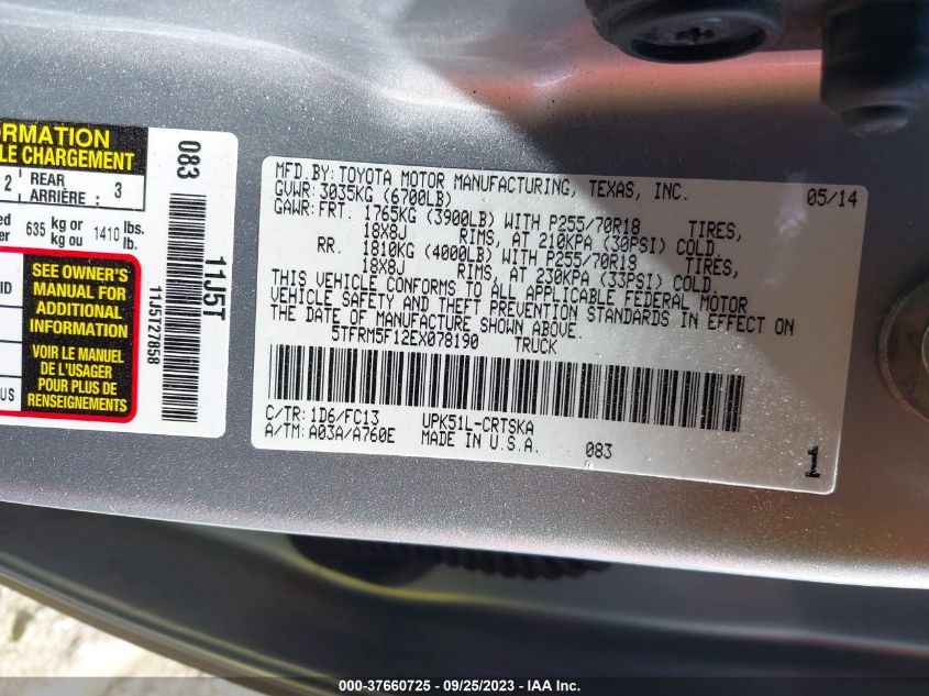 2014 TOYOTA TUNDRA 2WD TRUCK SR/SR5 5TFRM5F12EX078190