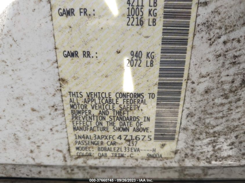 2015 NISSAN ALTIMA 2.5 S - 1N4AL3APXFC471675