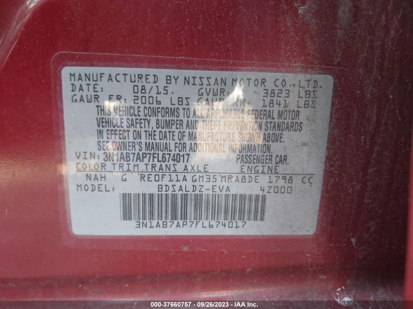 2015 NISSAN SENTRA SV - 3N1AB7AP7FL674017