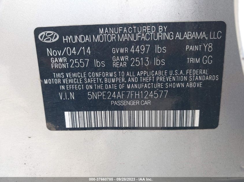 2015 HYUNDAI SONATA 2.4L SE - 5NPE24AF7FH124577