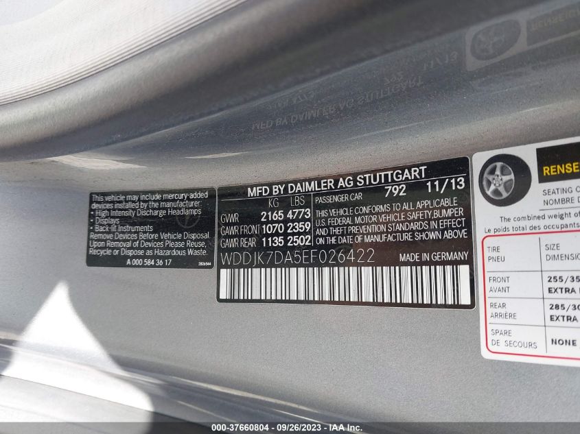 2014 MERCEDES-BENZ SL 550 WDDJK7DA5EF026422