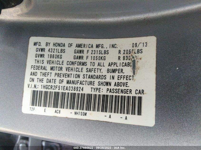 2014 HONDA ACCORD SEDAN SPORT - 1HGCR2F51EA038924