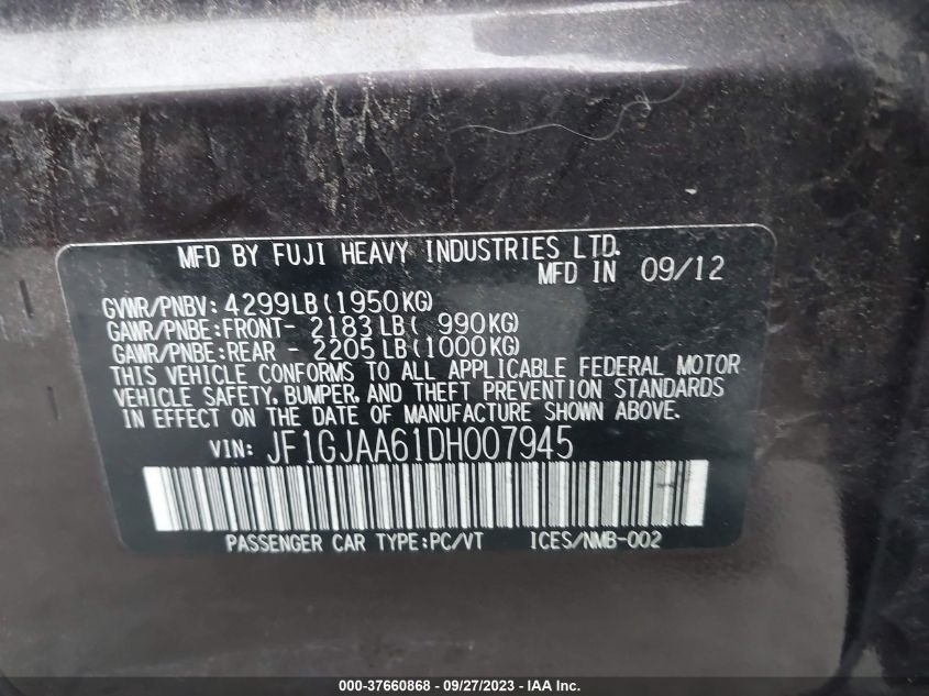 2013 SUBARU IMPREZA SEDAN JF1GJAA61DH007945