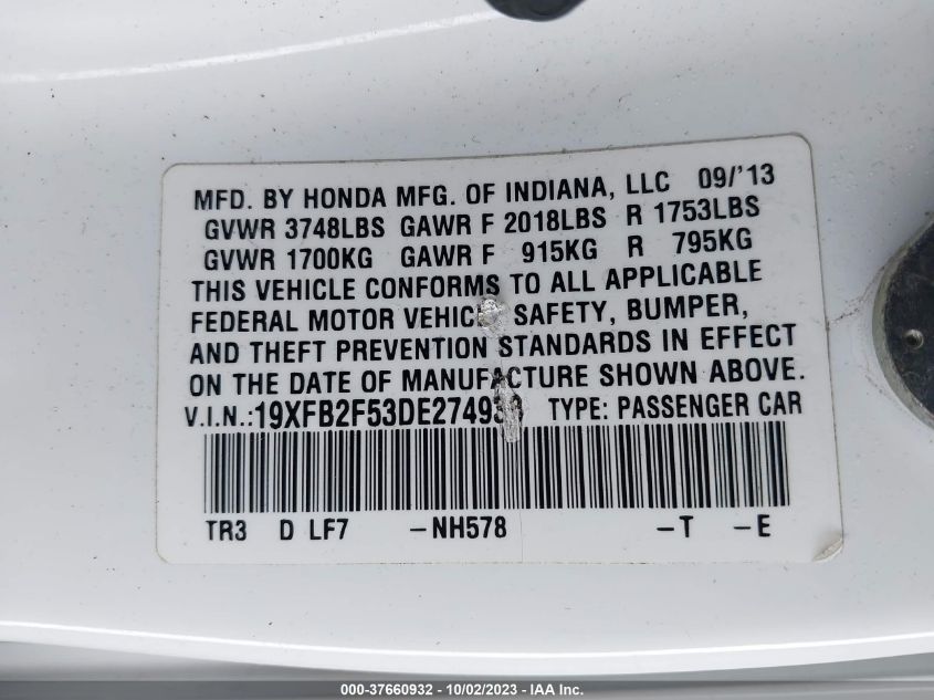 2013 HONDA CIVIC LX - 19XFB2F53DE274938