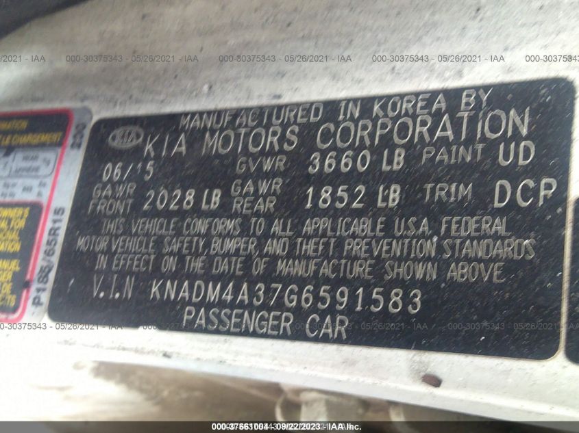 2016 KIA RIO LX KNADM4A37G6591583