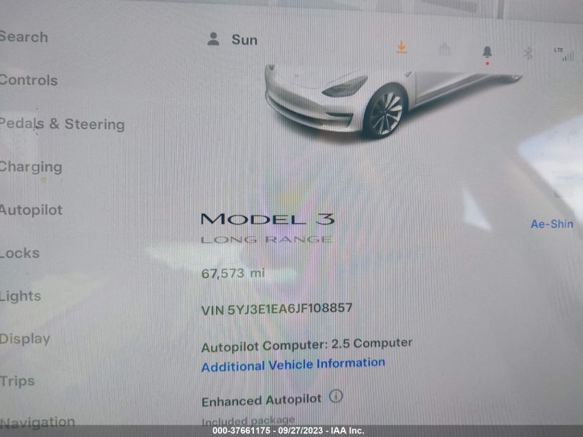2018 TESLA MODEL 3 RANGE BATTERY - 5YJ3E1EA6JF108857