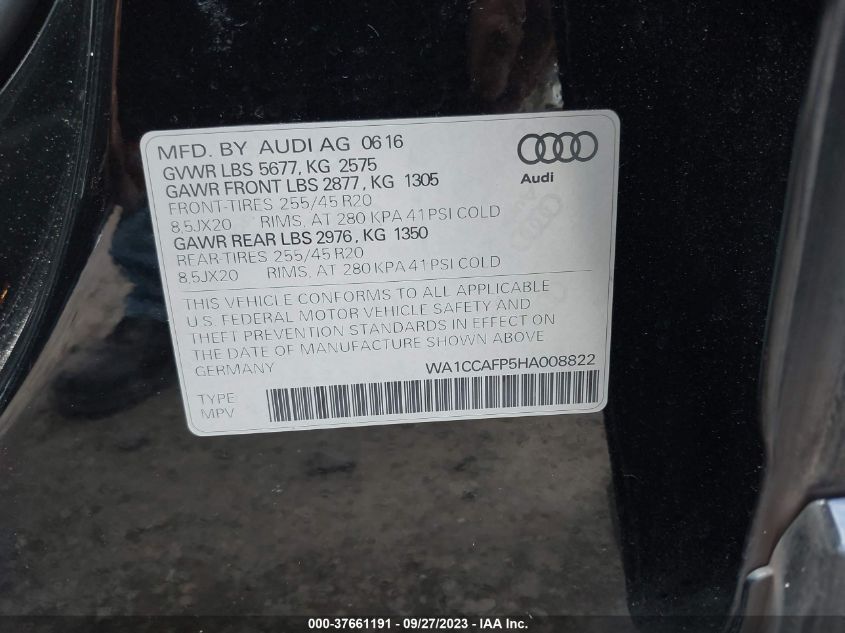 2017 AUDI SQ5 PREMIUM PLUS - WA1CCAFP5HA008822
