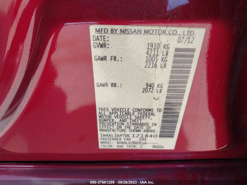 2013 NISSAN ALTIMA 2.5 SL - 1N4AL3AP7DC121840
