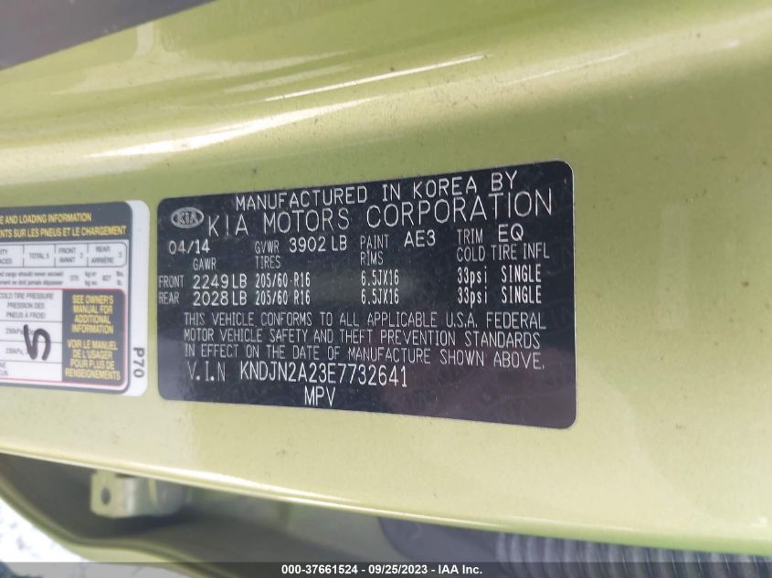 2014 KIA SOUL BASE - KNDJN2A23E7732641