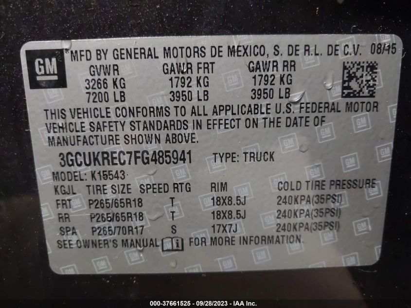 2015 CHEVROLET SILVERADO 1500 LT - 3GCUKREC7FG485941