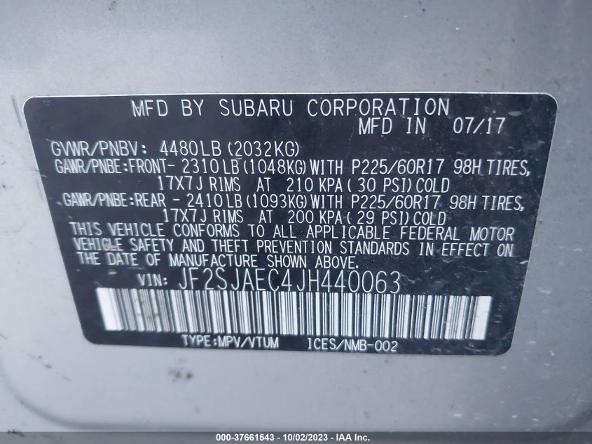 2018 SUBARU FORESTER 2.5I PREMIUM - JF2SJAEC4JH440063