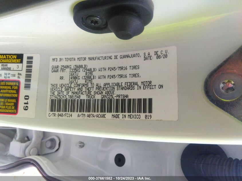 2020 TOYOTA TACOMA 2WD SR5/TRD SPORT 3TYAZ5CN7LT001540