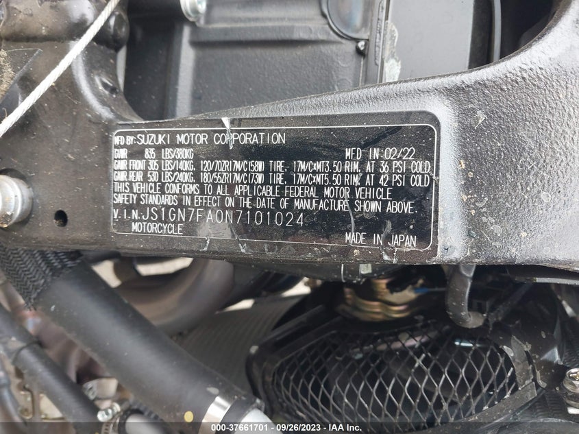 VIN JS1GN7FA0N7101024 2022 SUZUKI GSX-R600