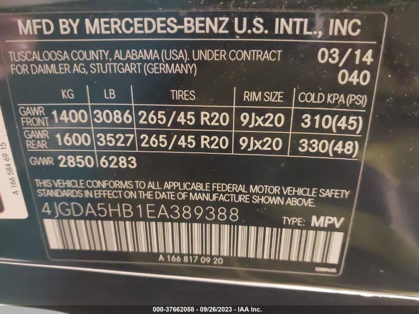 2014 MERCEDES-BENZ M-CLASS ML 350 - 4JGDA5HB1EA389388