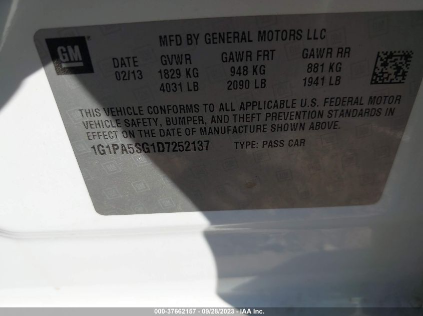 2013 CHEVROLET CRUZE LS - 1G1PA5SG1D7252137