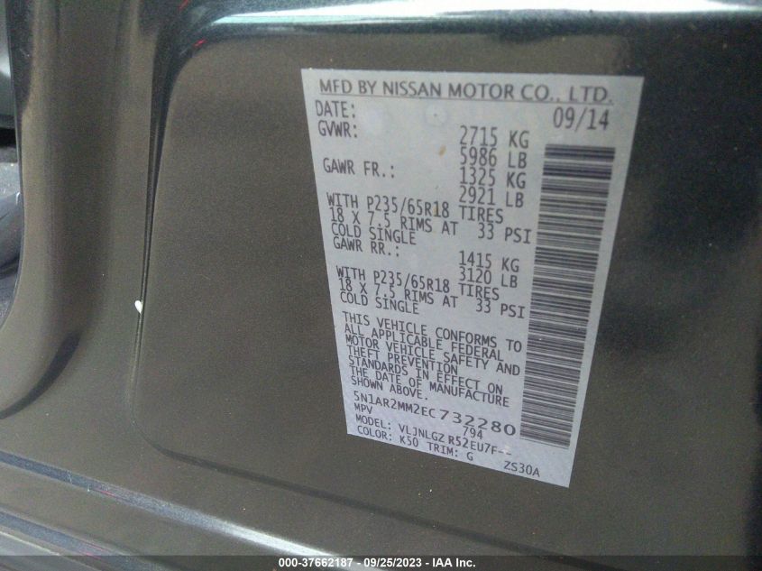 2014 NISSAN PATHFINDER SL - 5N1AR2MM2EC732280