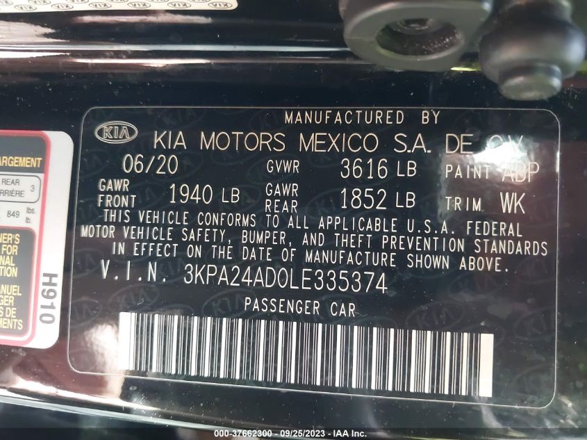 3KPA24AD0LE335374 Kia Rio LX 9