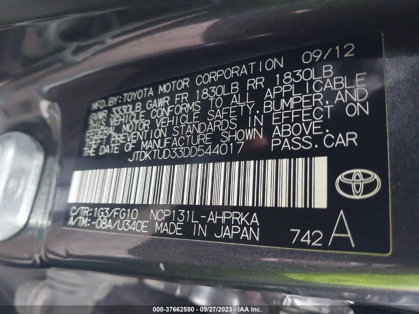 2013 TOYOTA YARIS L/LE/SE - JTDKTUD33DD544017