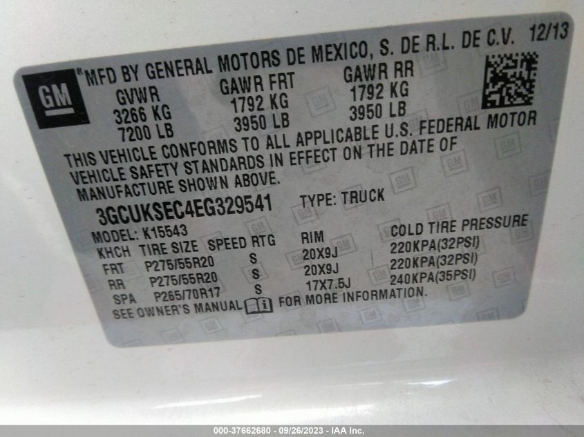 2014 CHEVROLET SILVERADO 1500 LTZ - 3GCUKSEC4EG329541