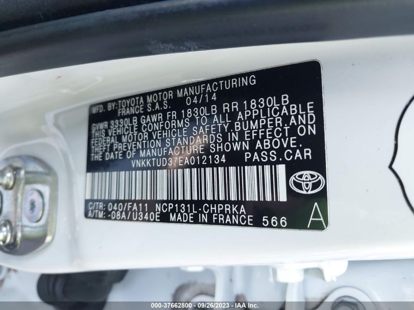 2014 TOYOTA YARIS L/LE - VNKKTUD37EA012134