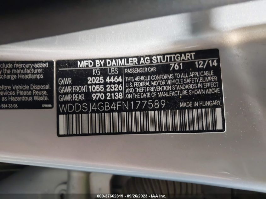 2015 MERCEDES-BENZ CLA-CLASS CLA 250 WDDSJ4GB4FN177589