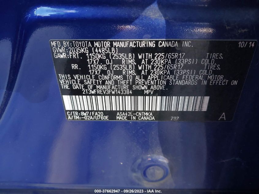 2015 TOYOTA RAV4 XLE - 2T3WFREV3FW143384