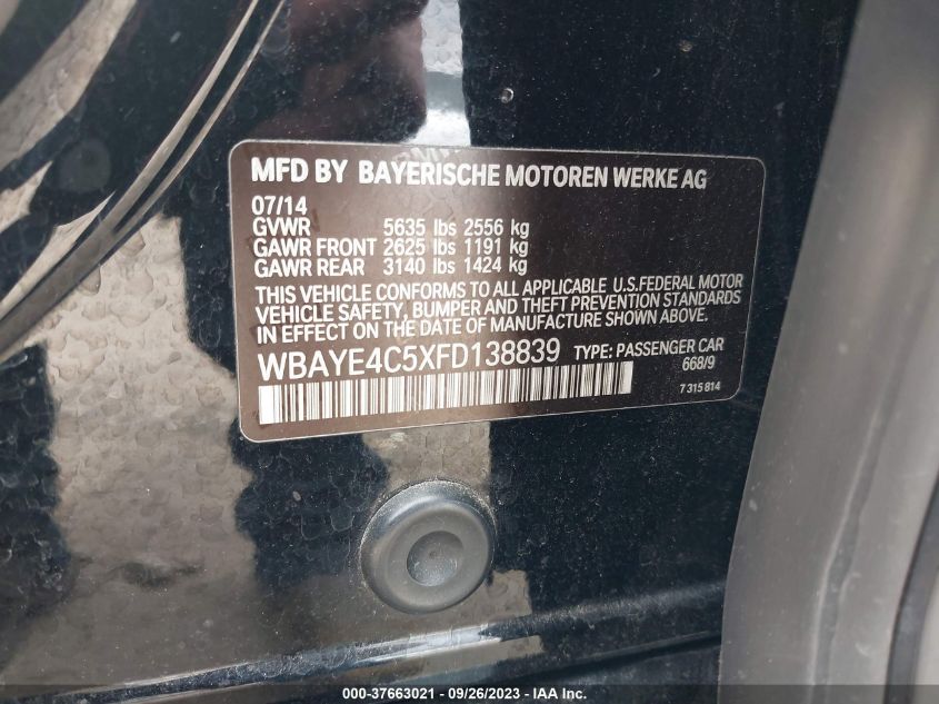 2015 BMW 7 SERIES 740LI WBAYE4C5XFD138839