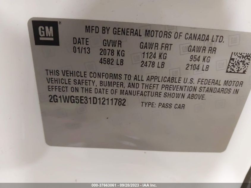 2013 CHEVROLET IMPALA LT - 2G1WG5E31D1211782