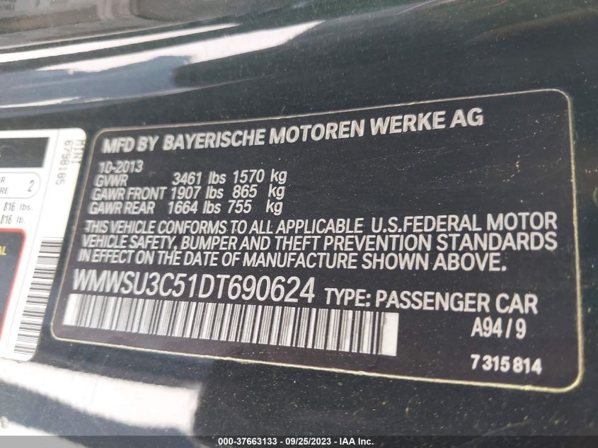 2013 MINI COOPER HARDTOP - WMWSU3C51DT690624