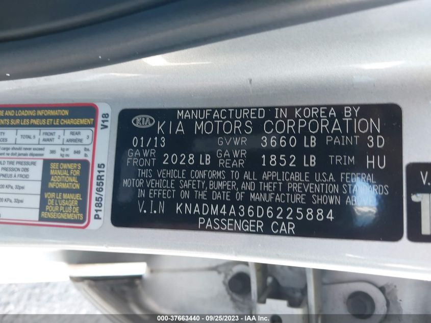 2013 KIA RIO LX - KNADM4A36D6225884