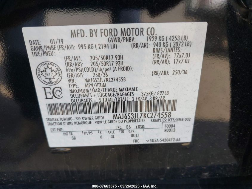 2019 FORD ECOSPORT SES - MAJ6S3JL7KC274558