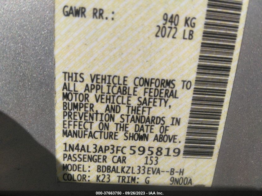2015 NISSAN ALTIMA 2.5 SV - 1N4AL3AP3FC595819