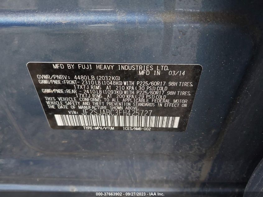 2015 SUBARU FORESTER 2.5I - JF2SJABC3FH425727