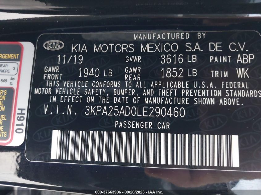 3KPA25AD0LE290460 Kia Rio 5-Door S 9