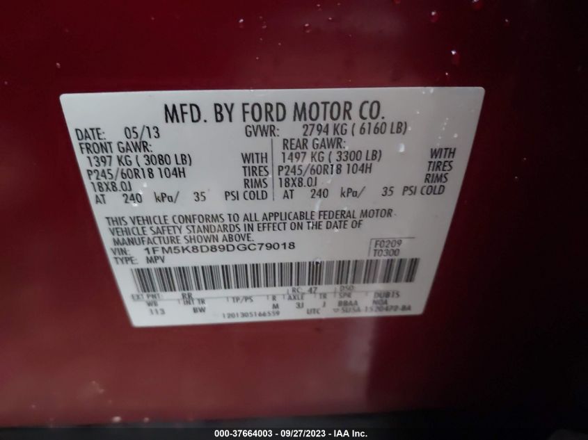 2013 FORD EXPLORER XLT - 1FM5K8D89DGC79018