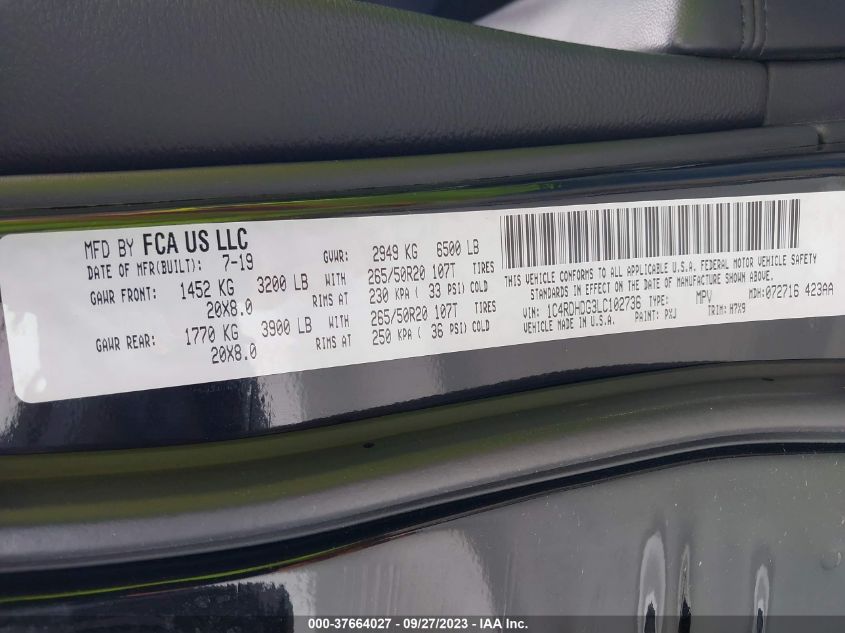 2020 DODGE DURANGO GT - 1C4RDHDG3LC102736
